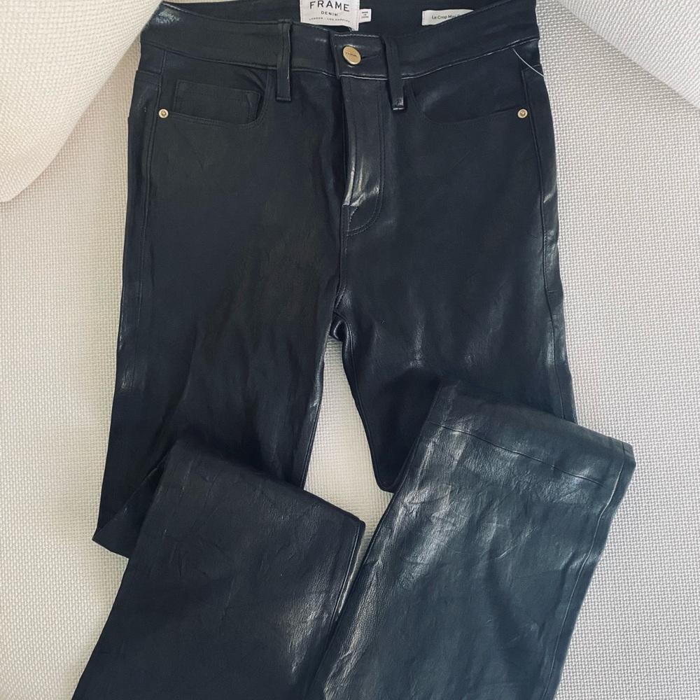 Frame Black Leather Le Crop Mini Boot Pants 26 $995